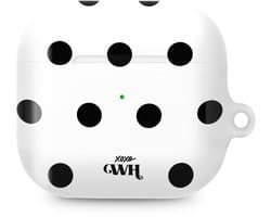 xoxo Wildhearts hoesje geschikt voor AirPods 3 - Polka Dots (Wit) - Ook als telefoonhoesje verkrijgbaar - schokbestendige case - koptelefoonhoesje - Beschermhoes met stippenpatroon - Wit met zwart stippen