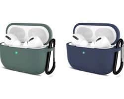 ShieldCase bundel van 2 Airpods beschermhoesjes - Geschikt voor Airpods Pro / 2 Pro - Groen en Donkerblauw - Optimale bescherming - Stijlvolle accessoires - Airpods hoesjes set - Beschermhoesjes voor Airpods - Schokbestendig - Siliconen hoesje