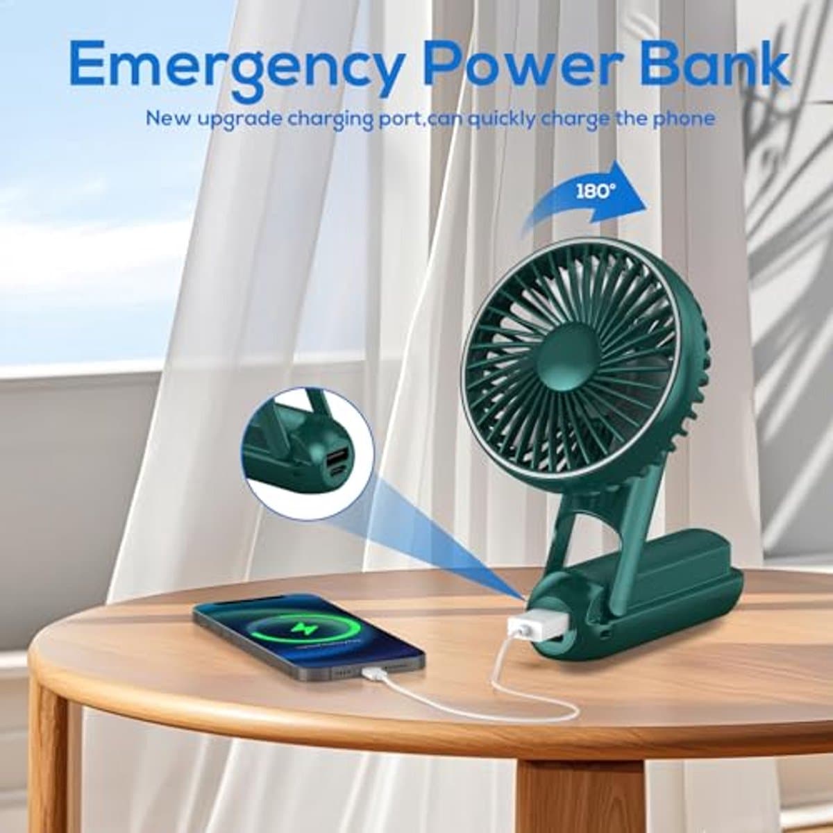 Draagbare Mini Handventilator - Oplaadbare USB Ventilator met 5 Snelheden - Opvouwbare Zakventilator voor Kantoor en Outdoor — afbeelding 1