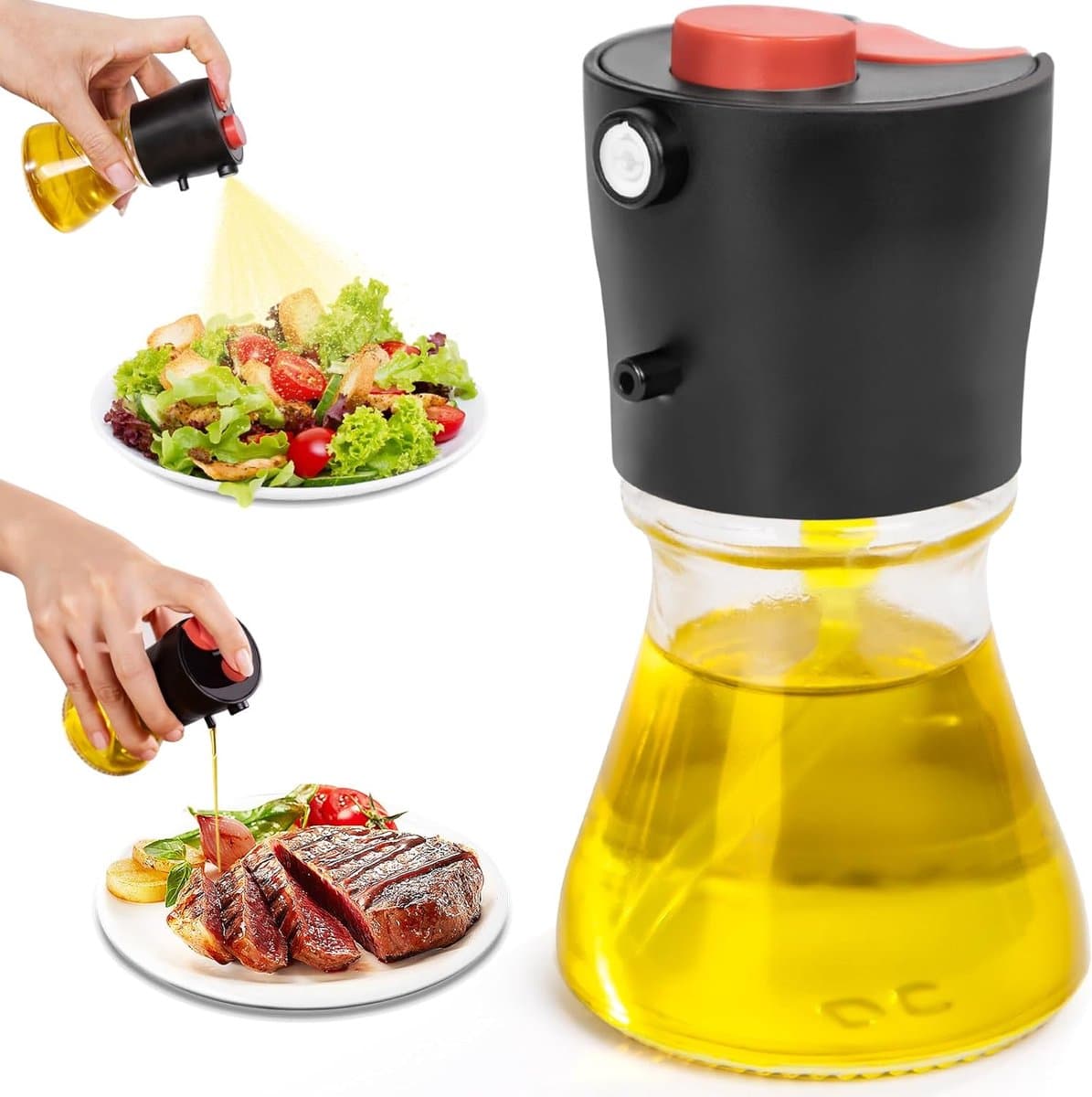 Olieverstuiver voor bakolie, 2-in-1 compacte olieverstuiver van glas, 80 ml olieverstuiver voor airfryer, grillen, bakken en salade - ideaal voor keukengebruikers, gezondheidsbewuste mensen en onderweg - zwart — afbeelding 1