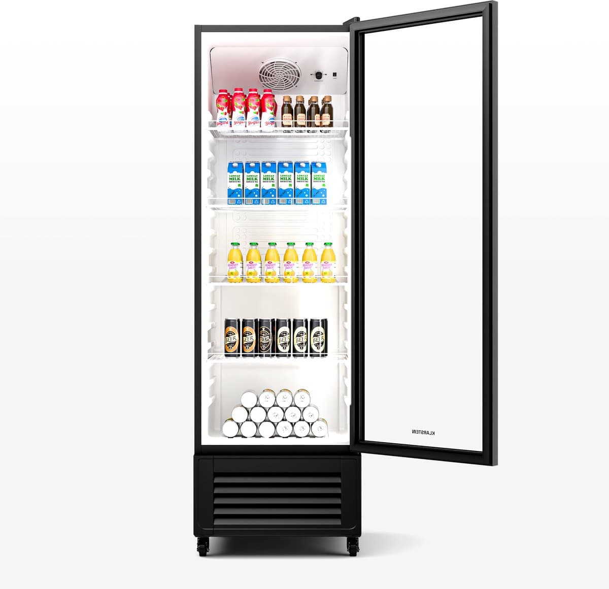 Klarstein Koelkast GrandCooler 306L Drankkoelkast - Dubbel Glasdeur, LED-Verlichting, mechanische Thermostaat, 0 °C tot 10 °C, 4 Wielen, Energieklasse B - Verstelbare Schappen - Zwart - Op Wieltjes - Wit - Mini Fridge — afbeelding 1