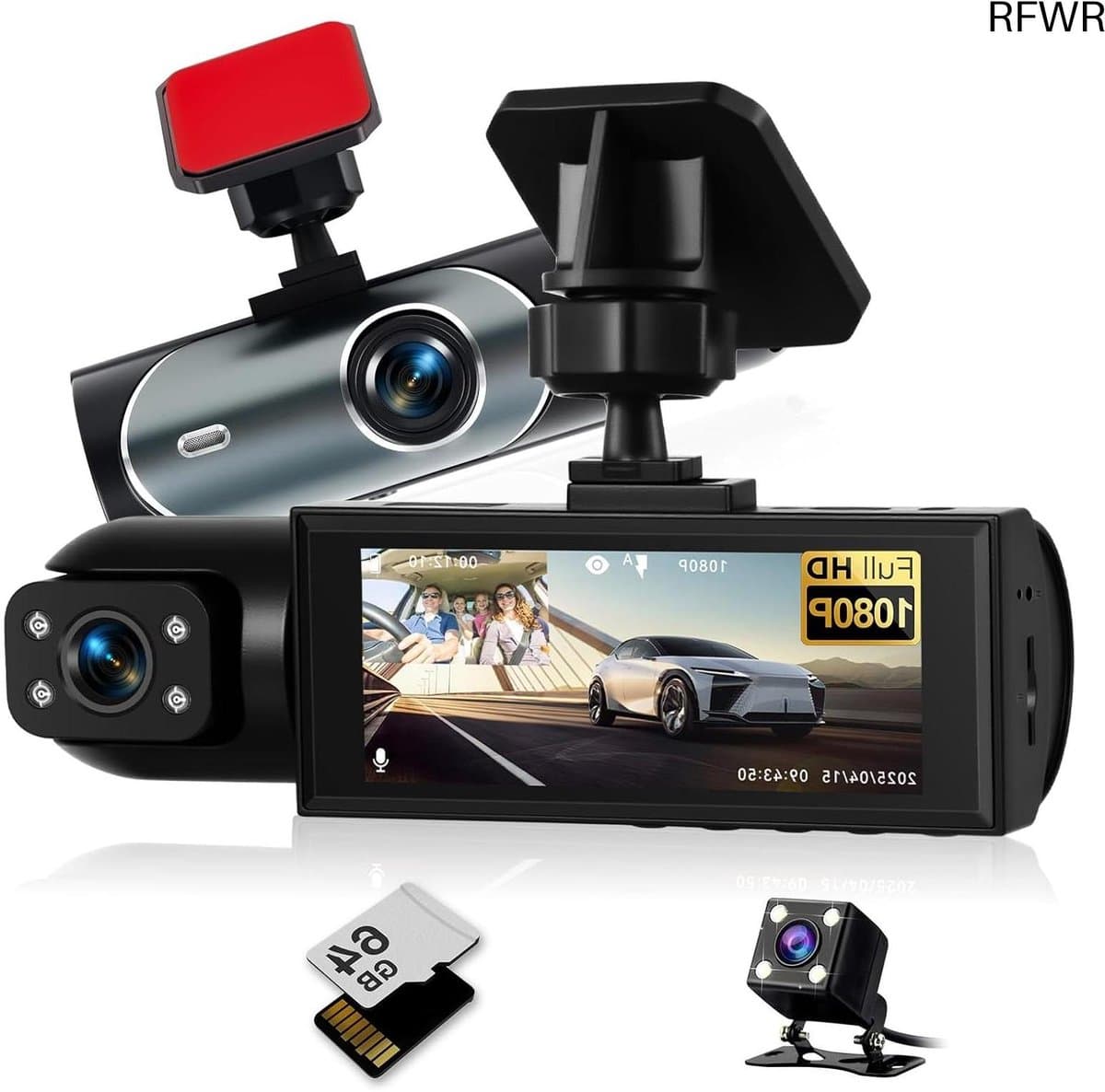 RFWR® Dual Dashcam met 1080p camera en 64 GB geheugenkaart – Loop-opname, nachtzicht, bewegingsdetectie — afbeelding 1