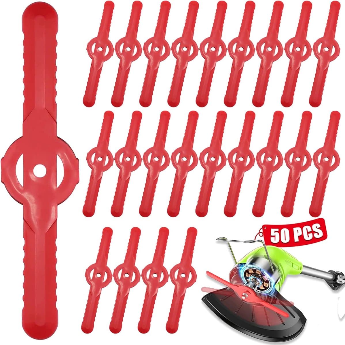 SnelShoppen - Pack van 50 Plastic Grastrimmers, 135 mm Vervangbladen, Draadloze Grasmaaier, Snijders, Tuinaccessoires voor Tuin, Tuin, Boomgaard, Bos, — afbeelding 1