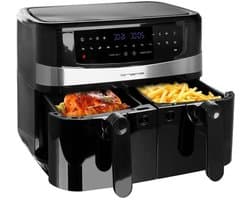 Dubbele heteluchtfriteuse - XXL-airfryer - Frituren met minder olie - Smart Finish-functie - 2x 5 Liter - Zwart