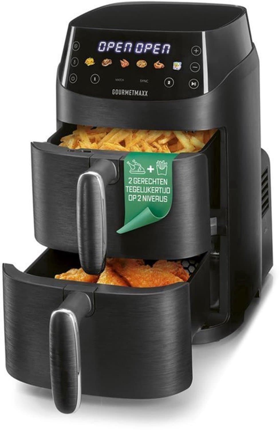 Heteluchtfriteuse Verticale Dubbele Kamer - 5 Liter Inhoud - 2000 Watt Vermogen - Zwart - Voor 2 Personen — afbeelding 1