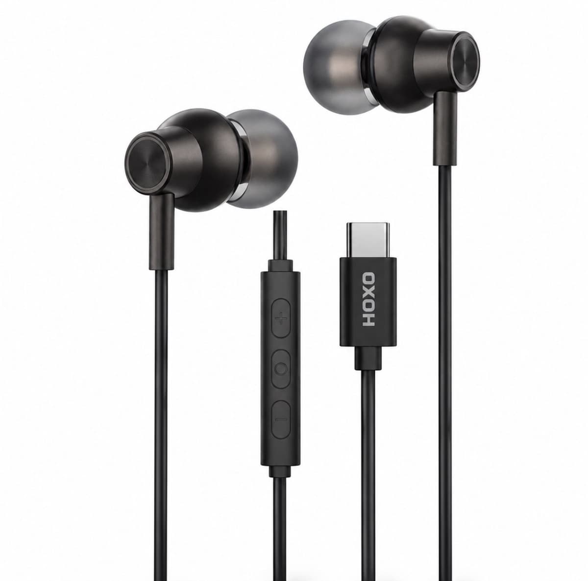 HOXO USB-C Oordopjes met Draad – In-Ear Koptelefoon met Microfoon en Volumeregeling – Hi-Fi Stereo Geluid – 1,2 Meter – Zwart — afbeelding 1