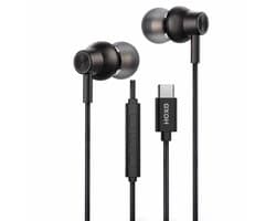 HOXO USB-C Oordopjes met Draad – In-Ear Koptelefoon met Microfoon en Volumeregeling – Hi-Fi Stereo Geluid – 1,2 Meter – Zwart