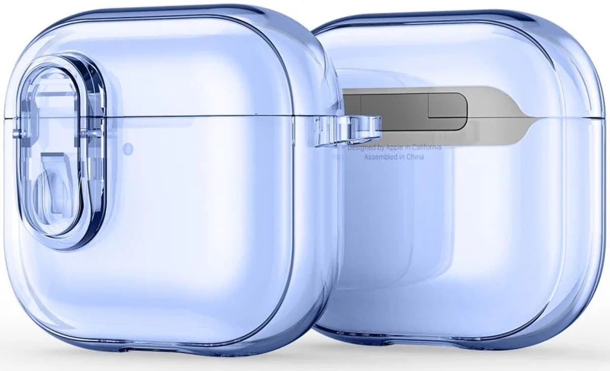 Dux Ducis PECL Hoesje Geschikt voor AirPods 4 met Aluminum Haak Transparant Blauw — afbeelding 1