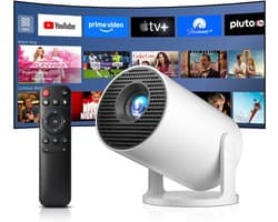 SnelShoppen - Mini Projector 4K Draagbare Beamer, Smart Android, WiFi 6, Bluetooth 5.4, 8000L Helderheid, Automatische Keystone-Correctie, 270° Rotati