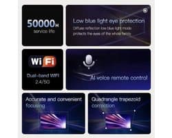 Beamer - 4K Ondersteuning - 1080P Resolutie - Bluetooth - WiFi - Trapeziumcorrectie - Zwart