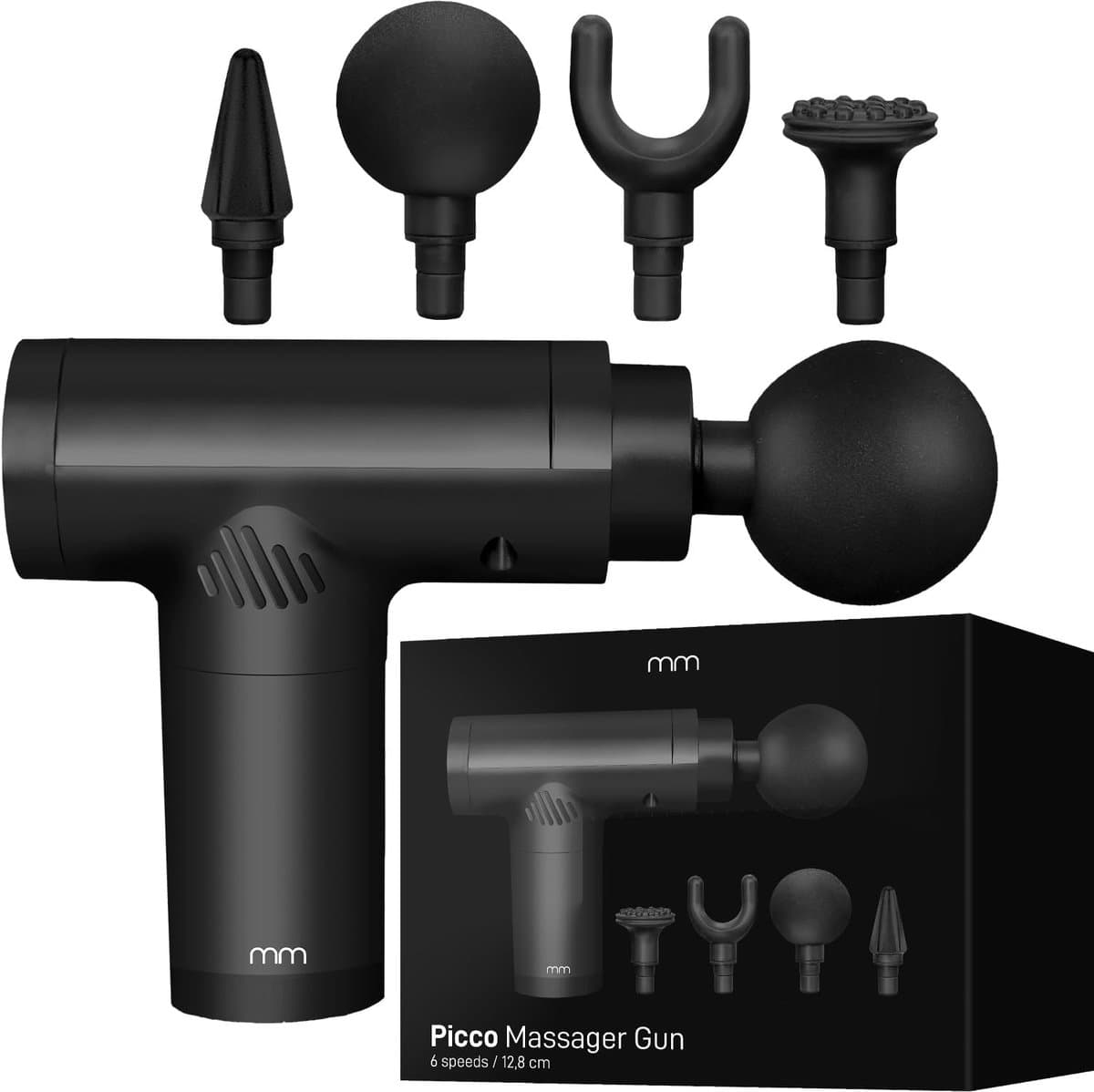SnelShoppen - Picco Massager Pistool - Professioneel Massagepistool voor Spierherstel, Draagbaar, Oplaadbaar, 6 Opzetstukken, Ergonomisch Ontwerp, Zwa — afbeelding 1