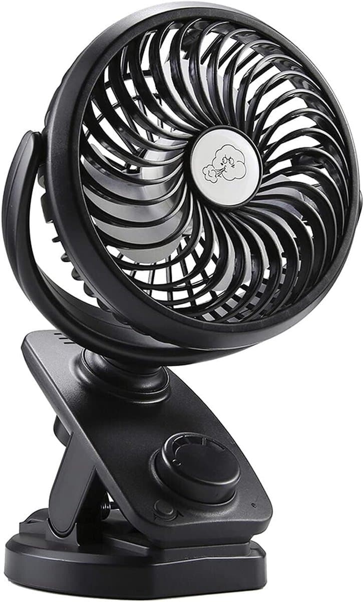 Mini tafelventilator, clipventilator met 90° automatische rotatie, 360° rotatie, USB-ventilator met diffuserfunctie voor thuis, kantoor, auto, kinderwagen (3600 mAh batterij) — afbeelding 1
