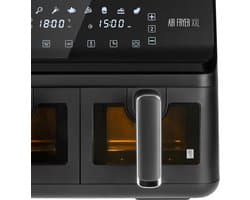 Heteluchtfriteuse XXL - Dubbele kamer - Gezond Koken - Twee manden tegelijk - 2x4 Liter - Zwart