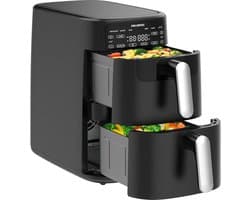 Heteluchtfriteuse Dubbele Kamer - XXL Airfryer - Snel Koken - Ruimtebesparend Verticaal Design - 10 Liter - Zwart