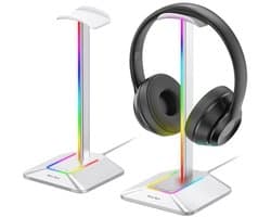 RGB Hoofdtelefoonstandaard met Draadloze Oplading en 7 Verlichtingseffecten
