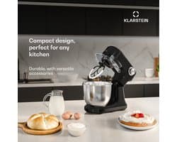 Klarstein Keukenmachine Bella Evo 1500W keukenrobot – 5L roestvrijstalen kom, 12 snelheden, planetaire mixfunctie, pulsefunctie, deeghaak, klopper en garde, keukenrobot voor bakken, zwart - voor Keuken - Knetmaschine - Rührmaschine