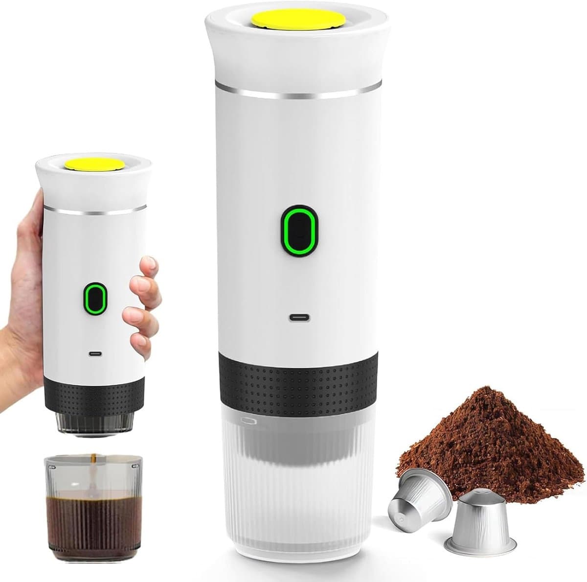 Draadloze Draagbare Espresso Machine - 3-in-1 Oplaadbare Koffiemaker voor Capsules en Poeder - 7500mAh - Geschikt voor Reis, Camping, Auto en Kantoor - Wit — afbeelding 1