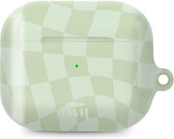 xoxo Wildhearts hoesje geschikt voor AirPods Pro 2 - Pretty Pistache - Glossy - Ook als telefoonhoesje verkrijgbaar - schokbestendige case - koptelefoon hoesje - Glimmend - Beschermhoes met golvende blokjes - Golven - Groen
