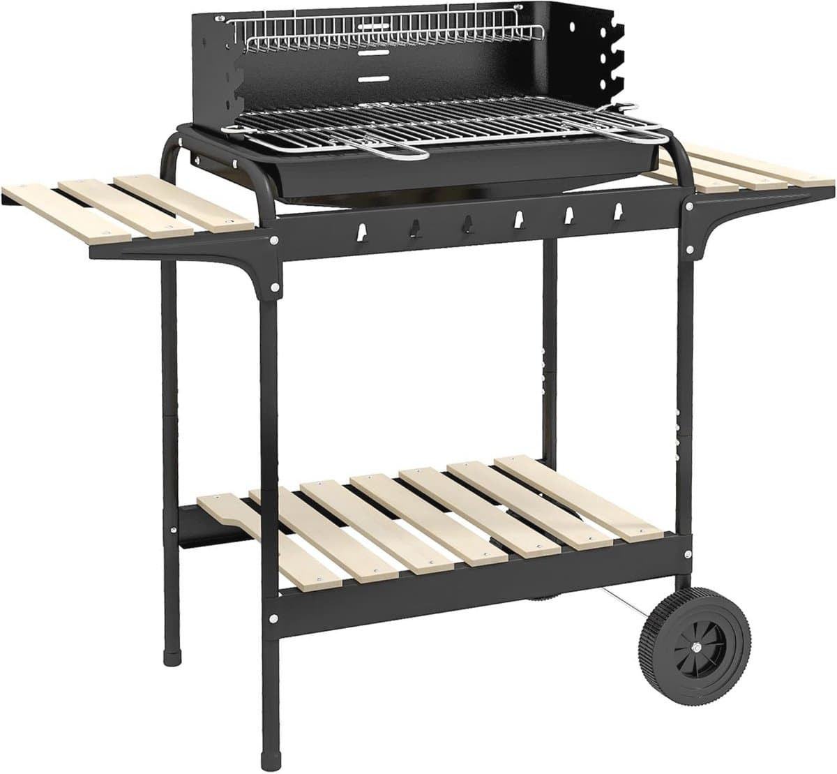 Houtskool BBQ Grill met Verstelbare Hoogte en Wielen - Ideaal voor Buiten — afbeelding 1