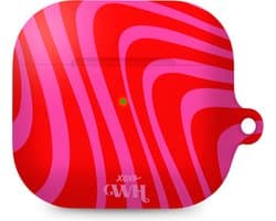 xoxo Wildhearts hoesje geschikt voor AirPods 4 - Berry Much - Ook als telefoonhoesje verkrijgbaar - schokbestendige case - koptelefoonhoesje - Matte afwerking - Beschermhoes met golvende print - golven - Rood - Roze