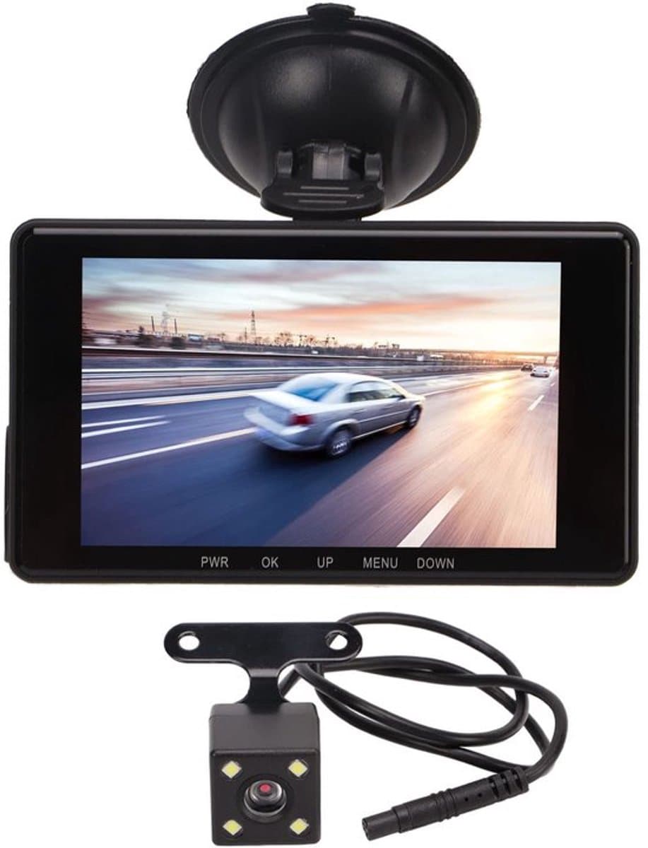 Dashcam voor en achter, Full HD nachtzicht 3-dashcam in de auto, DVR 3-camera nachtzicht 4-inch scherm autorecorder rijvideorecorder — afbeelding 1