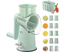 Voedselhakker Groente rasp - Keukenmachine Handmatig - Ingrediënten Snijden - 5-in-1 Roterend Systeem - 23.5 cm - Groen