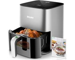 Airfryer 4,5L-Heteluchtfriteuse-Digitaal Display-Kijkvenster-Temperatuurregeling-1450W – Voor Keuken En Snacks – 32x26x30,5cm – Zilver/Zwart