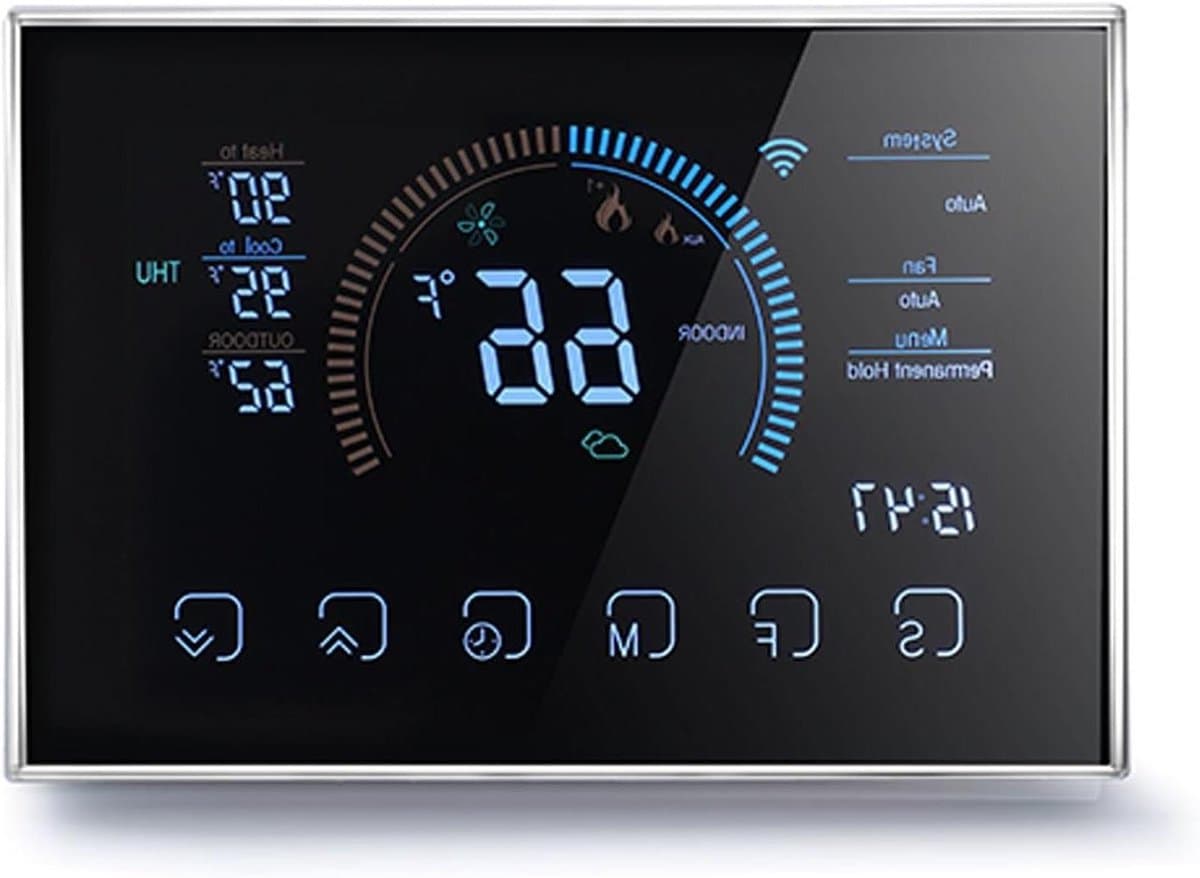 Slimme Thermostaat - Warmtepomp Bediening - Energie Besparen - App & Spraakbediening - LCD Kleurenscherm - Zwart — afbeelding 1