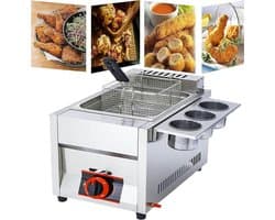 Gasfriteuse Roestvrijstaal - Friteuse Dubbel - Thuis Frituren - Afneembare Manden - 22 liter - Zilver