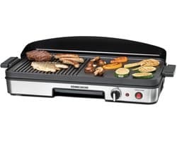 Rommelsbacher Elektrische Tafelgrill BBQ 2003 – Turbo Grillzone – Binnen & Buiten – Teppanyaki & BBQ – Gezond Grillen met Vetopvangbak – 50 x 25 cm