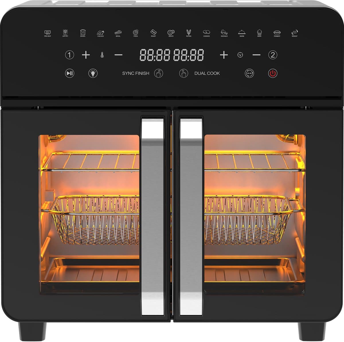 Dewelling AFTO-2301DT XXL Heteluchtfriteuse 23L met Verwijderbaar Tussenschot & Franse Deuren - 2200W Dubbele Zone Airfryer - 15 Kookprogramma's & 12 Accessoires — afbeelding 1