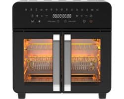 Dewelling AFTO-2301DT XXL Heteluchtfriteuse 23L met Verwijderbaar Tussenschot & Franse Deuren - 2200W Dubbele Zone Airfryer - 15 Kookprogramma's & 12 Accessoires
