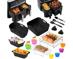 Airfryer Accessoires Set 28-delig – Geschikt voor Tefal EY9018 Dual Easy Fry, Tower T17099, Salter EK5729 – Dual Basket 3,1L & 5,2L – Inclusief Siliconen Bakvormen & Spiesen — afbeelding 1