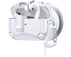 Telestore - AirPods Pro 3 Carbon hard case cover - Carbon hybride wit hoesje Beschermhoes - AirPods pro 3 Cover - hoesje geschikt voor Apple Airpods pro 3 - wit - Carbon hard cover - met MagSafe functie