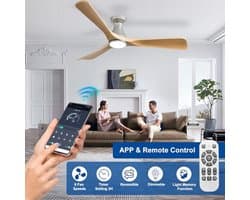 52 inch plafondventilator met licht en app-afstandsbediening – Dimbare ventilator voor lage plafonds met timer en ultra lichte DC-motor