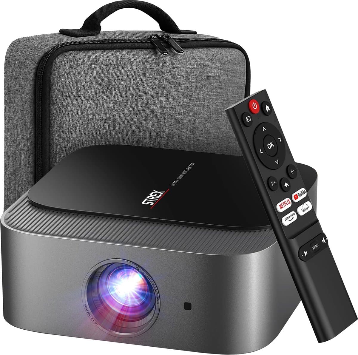 Strex Beamer - Smart 1080P Full HD Projector - 4K Ondersteuning - WiFi & Bluetooth - Ingebouwde Speakers - Draagbare Mini Beamer Thuisbioscoop - WhaleOS - Inclusief Opbergtas — afbeelding 1