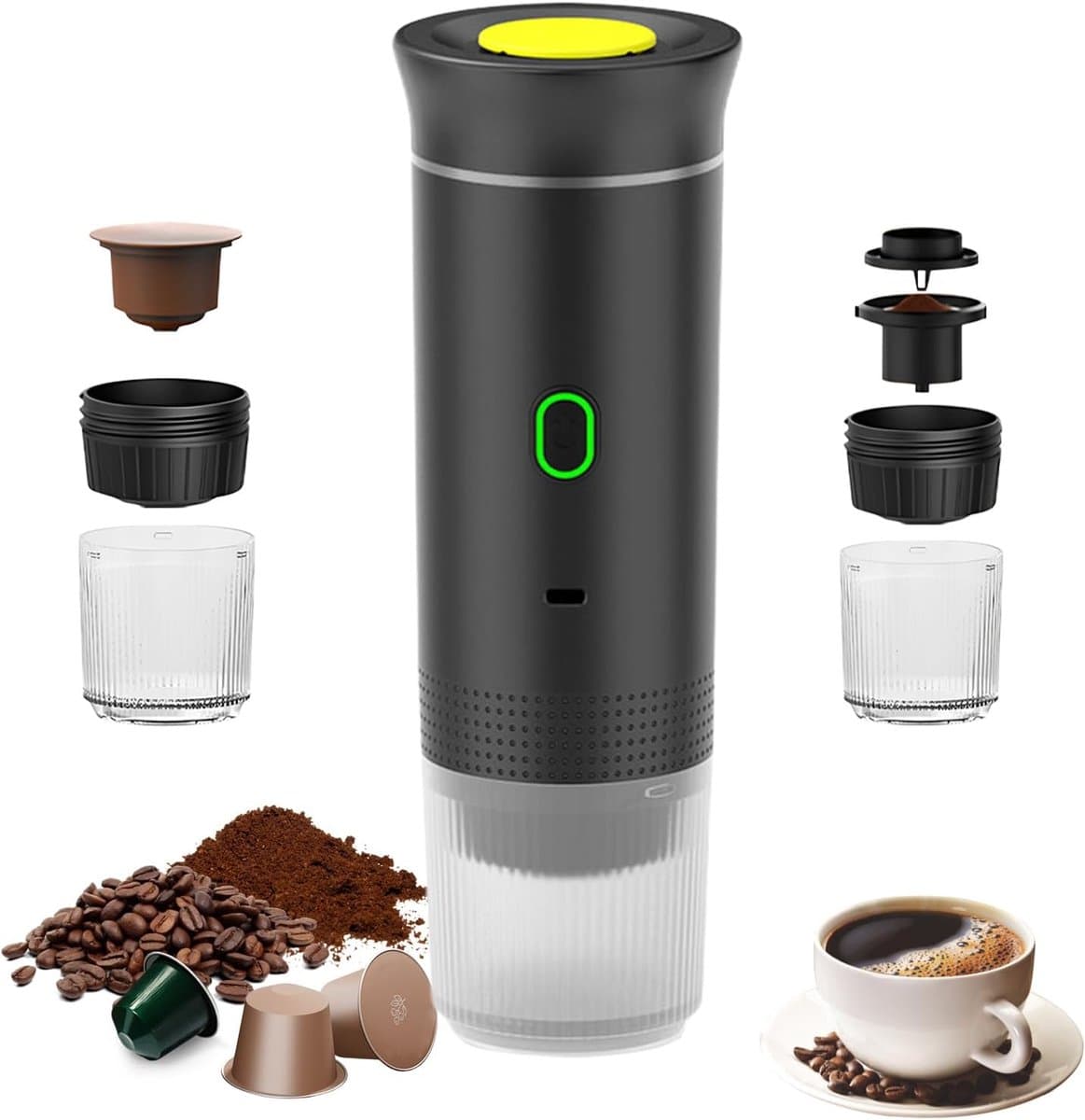 Draagbaar Koffiezetapparaat - 3-in-1 Espressomachine voor Capsules en Gemalen Koffie - Compact en Snel Verwarmd voor Thuis en Op Reis — afbeelding 1