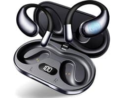Open Ear Bluetooth Oordopjes, Draadloze Sport Oordopjes met Oorhaak, Bluetooth 5.4, IPX7, 50 uur Speeltijd, ENC Mic, LED Display, Koptelefoon voor Hardlopen Fitness