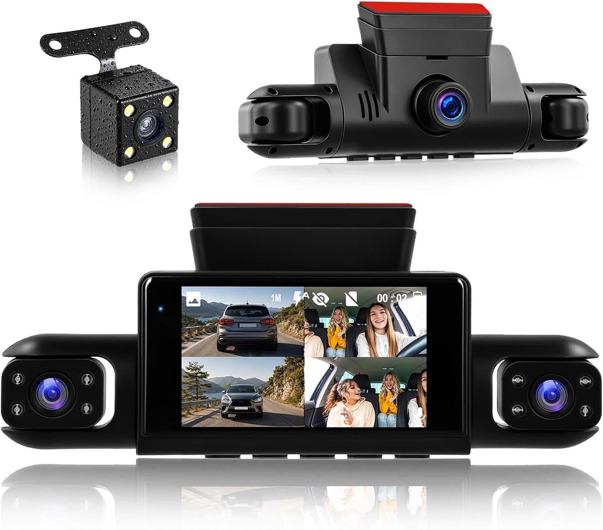 SnelShoppen - 1080P 4-kanaals 360° Dashcam Auto met 4 Camera's FHD voor Voor, Achter, Links, Rechts - 3 Inch Auto Camera voor Volledige Beveiliging — afbeelding 1