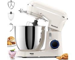 SnelShoppen - Keukenmachine 1400 W, Kneedmachine met 6 L Roestvrijstalen Kom, 10+ P-niveaus, Deegmachine voor Baktijd, Wit, inclusief Garde en Spatbes