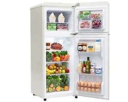Mini koelkast-Retro koelkast-92 L-koel-vriescombinatie-41 cm breed 45dB-vrijstaande dubbeldeurs koelkast voor woonkamer