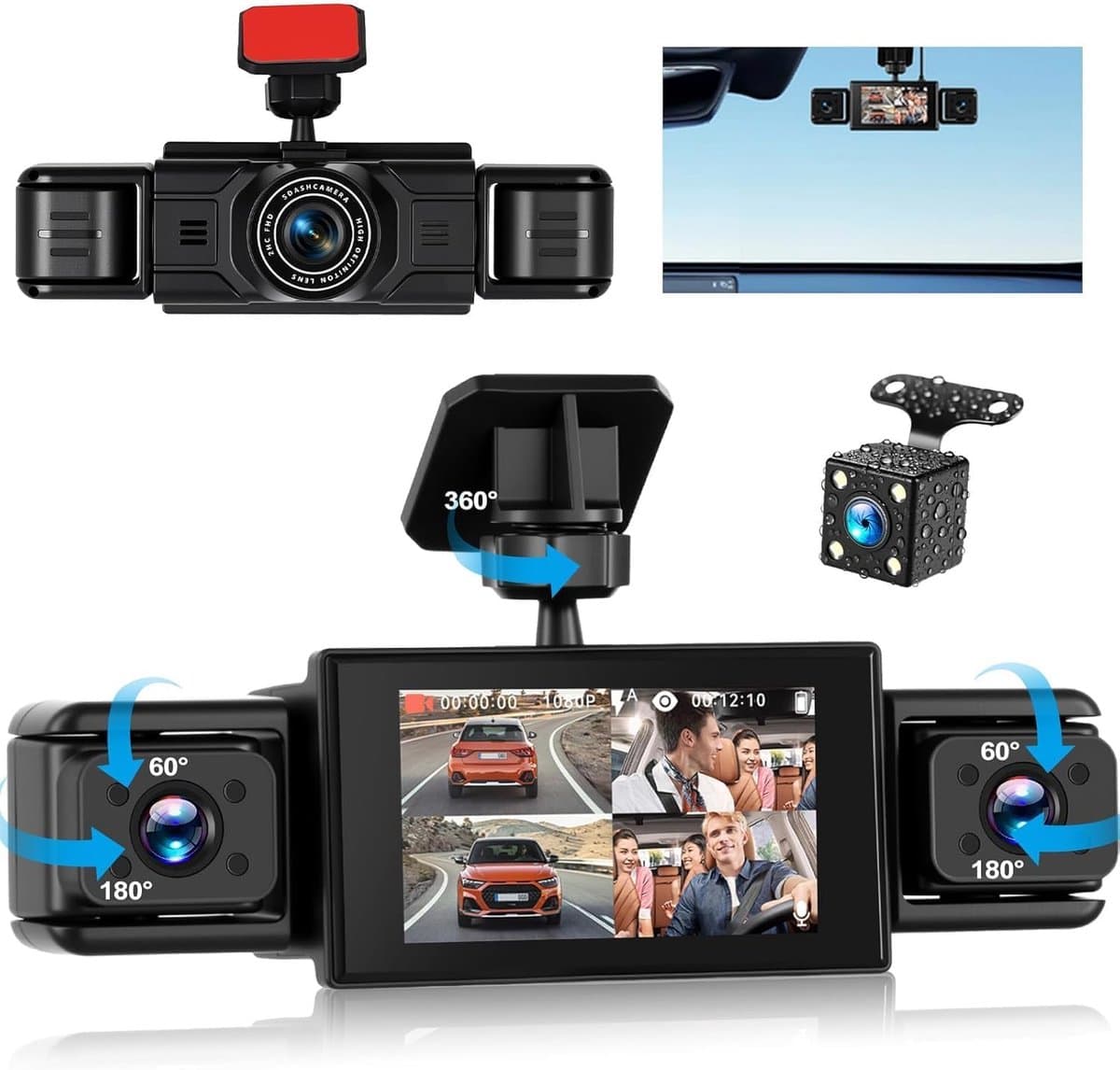 Thijox - Spiegel-dashcam met achteruitrijcamera 9,66 inch Full HD 2K, auto camera voor en achter, super nachtzicht, G-sensor, GPS, LCA, BSD, 64G-kaart — afbeelding 1