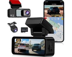 SnelShoppen - 4K Dual-Dashcam met Wifi en GPS, 3,16 inch IPS Autocamera, Voorzijde 4K + Achterzijde 1080P, Nachtzicht, Loop-opname, G-sensor, 24-Uurs