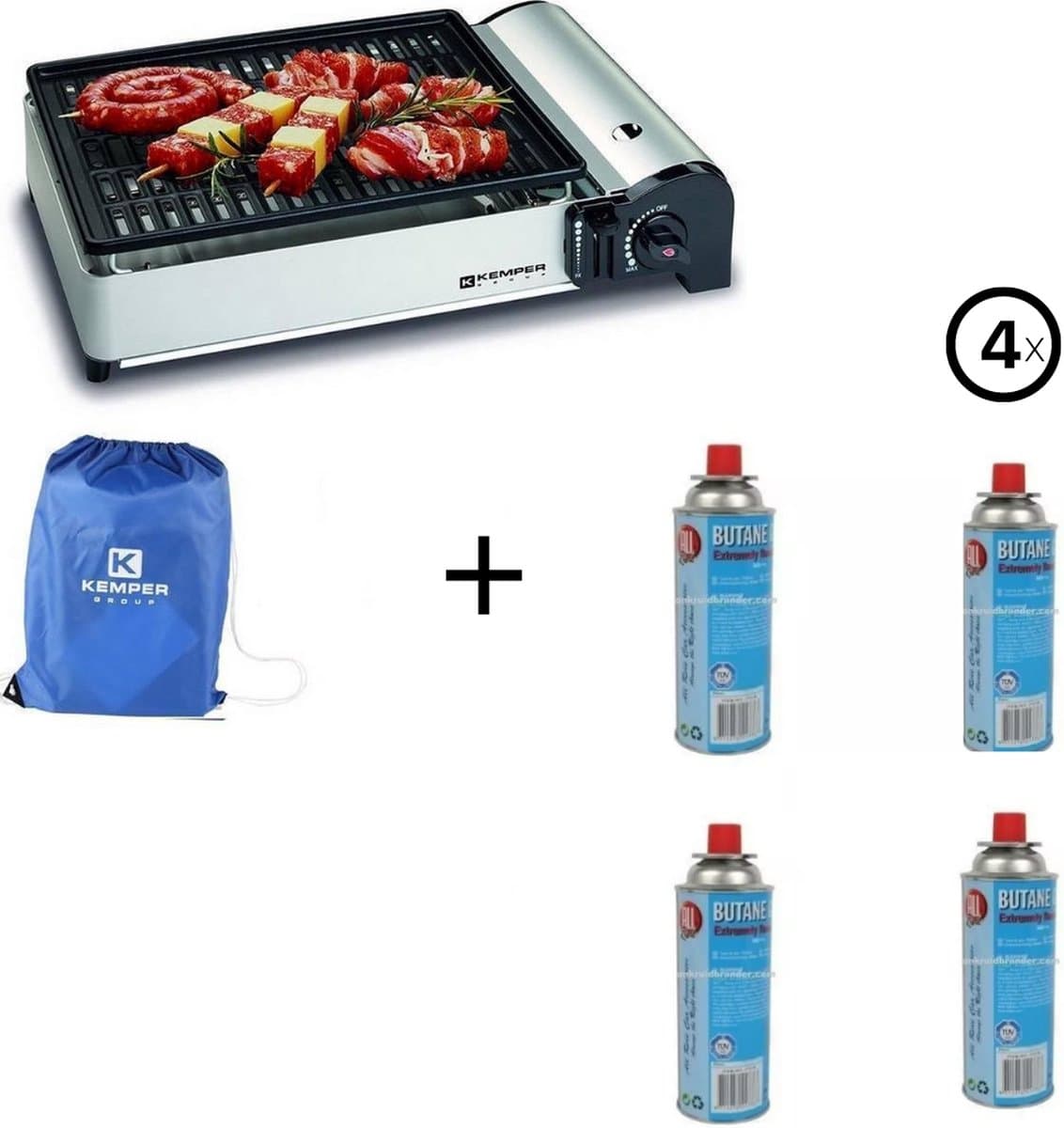 Kemper draagbare smart gas barbecue Tafelbarbecue Campingkooktoestel + Incl. 4 Gasflessen/Gasbussen - 227 gram — afbeelding 1