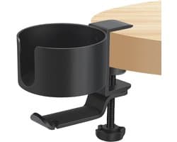Hoofdtelefoonhouder met Bekerhouder – 360° Rotatie, Aluminium, Eenvoudige Installatie – Ideaal voor Bureau en Gamingtafel