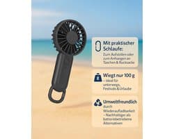 Mini USB-ventilator met karabijnhaak - oplaadbaar en draagbaar met 3 snelheden voor binnen en buiten