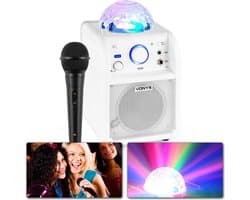 Karaoke set met microfoon - Vonyx SBS50W - met Bluetooth, accu & discobal discolicht - Wit