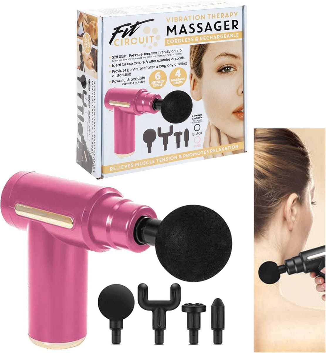 Compact massagepistool met accessoires - Draadloze vibratietherapie voor spierherstel — afbeelding 1