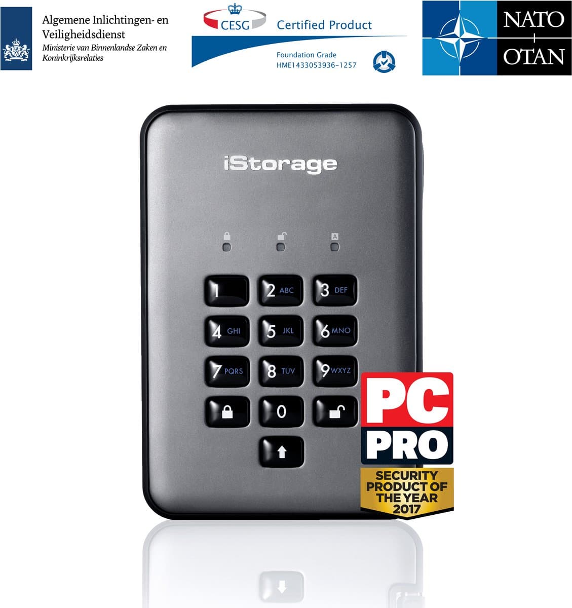 iStorage diskAshur PRO2 - externe harde schijf - 500 GB - Cijfercode - Zwart - Grafiet — afbeelding 1