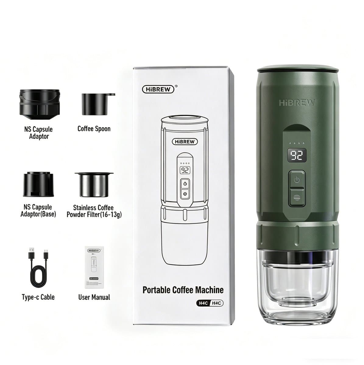 Draagbare Elektrische Espressomachine - Draagbaar Koffiezetapparaat - 7500 mAh batterij - 20 bar druk - Voor Onderweg, Reizen en Camping- 100 ml - - Espresso - Nespresso - Dolce Gusto - Capsule Koffie - Gemalen Koffie - groen — afbeelding 1